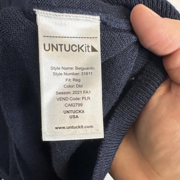 UNTUCKit Merino Wool Quarter Zip Sweater Men XL Navy Blue Belguerdo Style - Picture 4 of 4